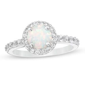 Zales Sterling Silver Opal Halo Ring White Sapphire Lab Opal Bridal